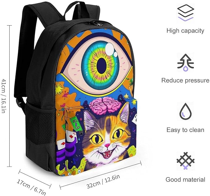 Supdreamc Rucksacks Lightweight Multipurpose Anti-Theft Acid Trip Colors Trippy Cat Eye Octopus Art Shoulder Bag Big Capacity Laptop Book Bag Rucksack With Padded Straps