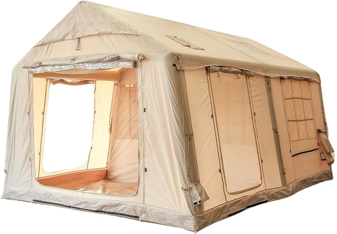 Inflatable Tent, Outdoor Easy Setup Inflatable Tents for Camping, Portable Blow Up Tent with Stove Jack, Cotton Canvas Material for Glamping, for 4 Season, 4/6/8/10 Person Use
