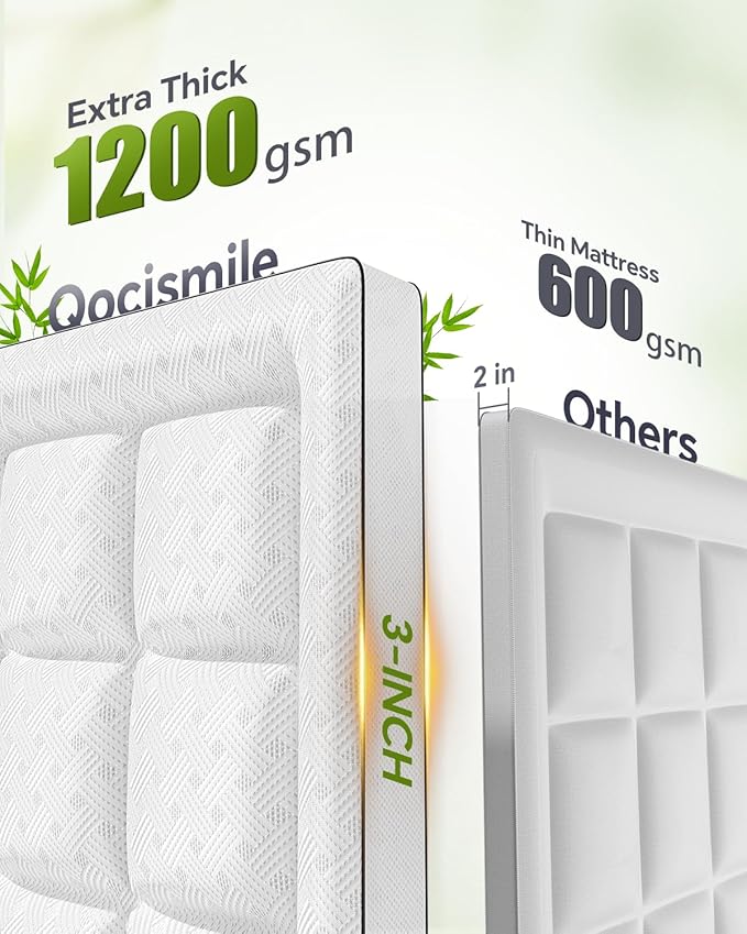 3 Inch Mattress Topper Twin,Pillow Top Mattress Topper with Bamboo Rayon Cover,Breathable Mesh Sides Mattress Pad,21" Deep Pocket,Soft Support for Twin Size Memory Foam Mattress Bed Topper
