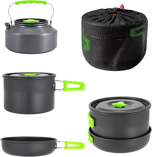 aiGear 3pcs Camping Cookware Mess Kit, Non-Stick Camping Pan Pot Kettle, Lightweight Aluminum, Collapsible Portable Camping Cooking Set for Outdoor Cooking Hiking Picnic