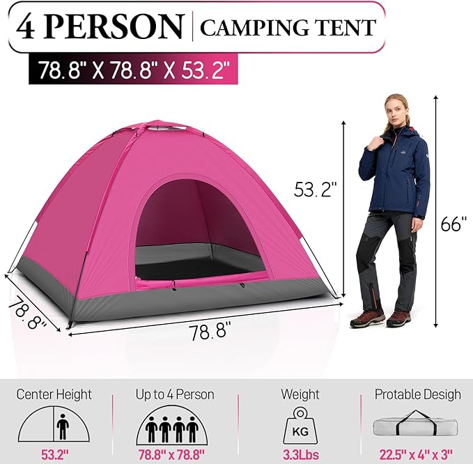 Outvita Camping Dome Tent, 1-4 Person Waterproof Windproof Easy Setup Spacious Family Tents with Carry Bag & Rain Fly for Hiking Backpacking Traveling Glamping Beach