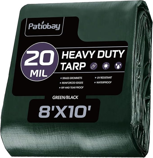Tarp 8x10 Feet, 20 Mil Waterproof Tarps Heavy Duty with Brass Grommets, Thick Plastic Tarp, UV Resistant Tear&Fade Resistant, Reinforced Edges for Outdoor Pool Car Camp Tent