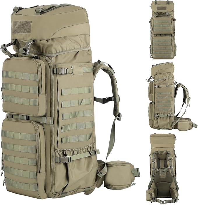 Zsearaymy 75L Hiking MOLLE Backpack with Internal Frame & Rain Cover for Tactical, Camping, Backpacking, Survival Travel (OD.Green)
