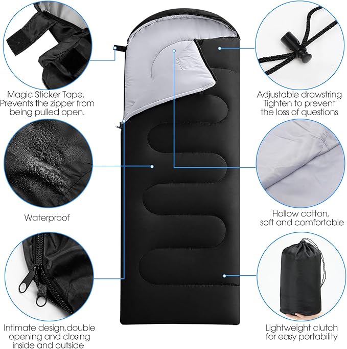 6 Pack Camping Sleeping Bags Bulk with Fleece Liner for Adults, All Season Lightweight Waterproof Sleep Bag with Compression Sack for Hiking Travel Backpacking Cold Weather Winter