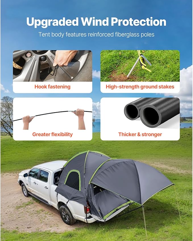 Happybuy Pickup Truck Tent for Camping, Fits 8.0-8.2 ft Trucks. Waterproof PU2000, 2-3 Person Sleeping. Sturdy Truck Bed Camper Shell with Expandable Awning, Rainfly and Storage Bag