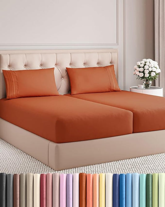 Split King Size 5 Piece Sheet Set - Comfy Breathable & Cooling Bed Sheets Set - Hotel Luxury Bedding for Women, Men, Kids, Teens, Boys & Girls - Deep Pockets and Wrinkle Free - Oeko-Tex - Terracotta