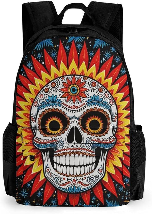 Supdreamc Men Women Lightweight Sugar Skull Sun Casual Daypack Large Capacity Bookbag With Adjustable Shoulder Straps for Gym Business Bicycle