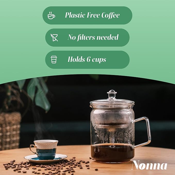 Glass Coffee Percolator - The Nonna | Non-Electric Borosilicate Glass & Stainless Steel | Eco-Friendly Coffee Gift | BPA Free | Stovetop Glass Percolator (1 Unit)