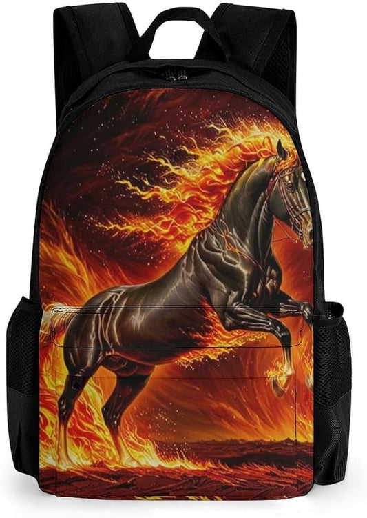 Backpack Multipurpose Anti-Theft Large Capacity Bookbag, Horse Fire Travel Hiking Daypack With Side Pockets