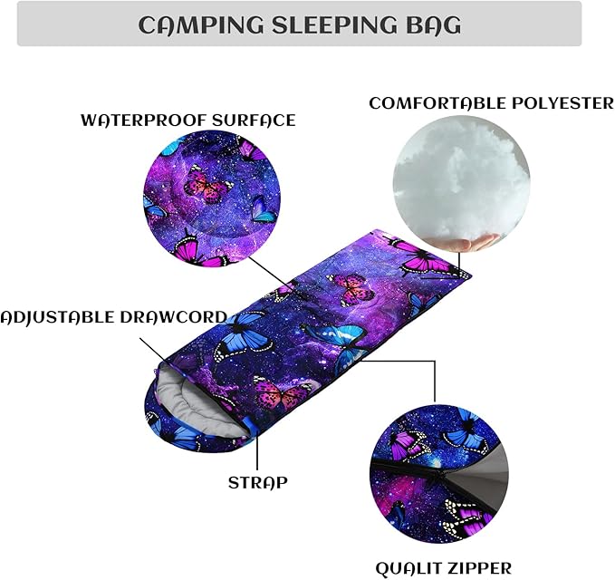 Sleeping Bags for Adults Youth Kids,3D Printing Camping Sleeping Bag for Girls Boys Lightweight Waterproof Cold/Warm Weather Sleeping Bag for 3 Seasons