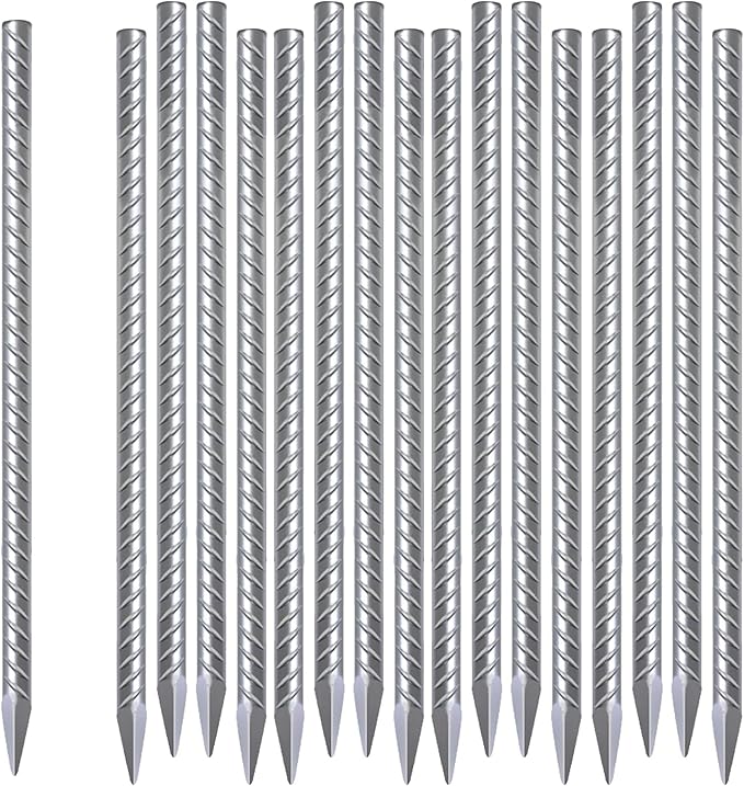 Rebar Stakes 12 Inch 10 Pack Tent Spikes Heavy Duty Metal J Hook, Fence Stakes for Trampoline, Fence, Camping Tent (17, I-16 x2/5")