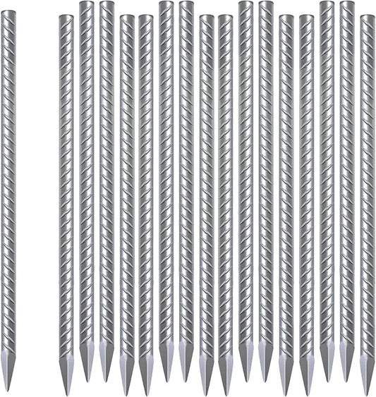 Rebar Stakes 12 Inch 10 Pack Tent Spikes Heavy Duty Metal J Hook, Fence Stakes for Trampoline, Fence, Camping Tent (17, I-16 x2/5")