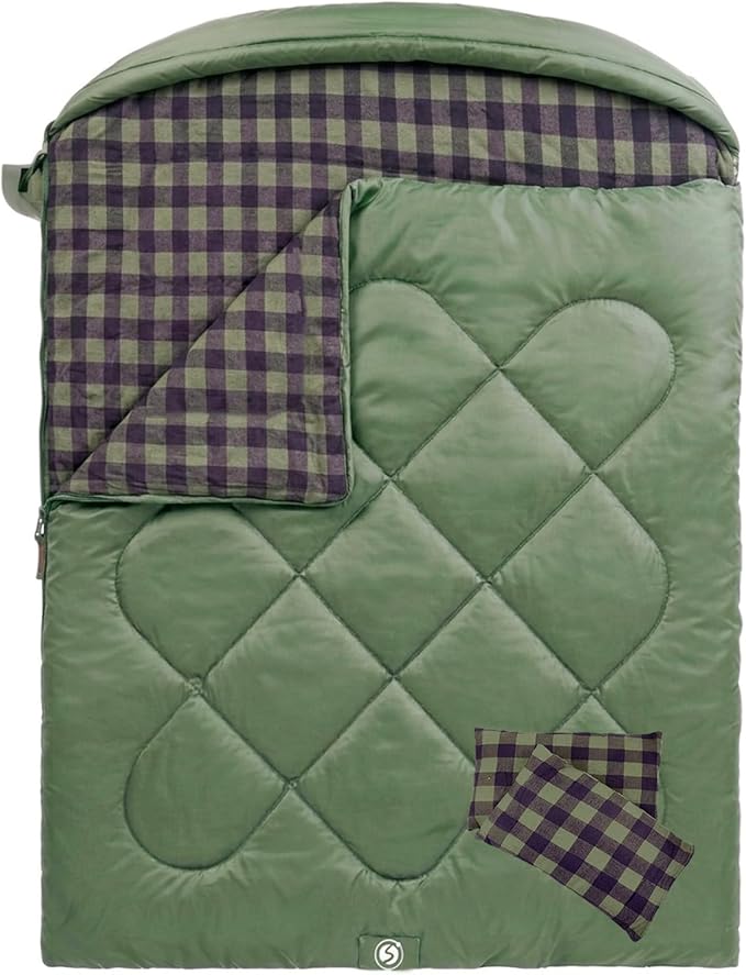ShinHye Double Sleeping Bag for Adults with 2 Pillows, Camping Sleeping Bags Flannel Cotton 2 Person Sleeping Bags XXL Queen Size Sleeping Bag for Cold Weather