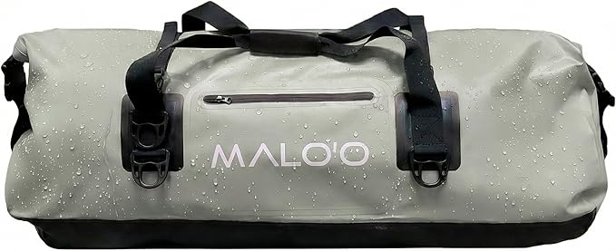 Malo’o Waterproof Dry Duffel, Heavy-Duty Roll Top Waterproof Gear Bag with Shoulder Strap & Molle Loops, Marine Duffel for Kayaking, Boating, Camping, Beach & Travel, Grey, 100L