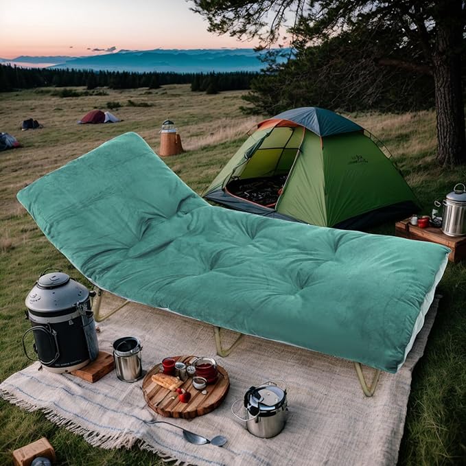 Folding Camping Cot Pad - Portable & Comfortable Outdoor Sleeping Mat with Elastic Strap, Lightweight Waterproof Bottom Mattress Pad