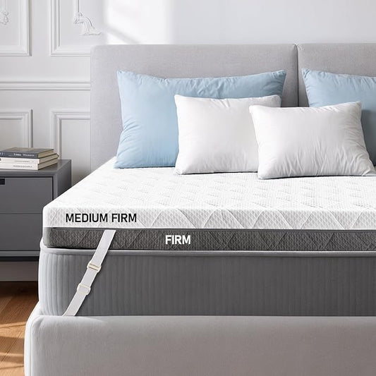 Firm Mattress Topper Twin XL: Dual Firmness Medium & Firm for Back Pain Relief, High Density Memory Foam Cooling Bed Topper, Washable Anti-Slip Zipper Cover, CertiPUR-US Oeko-Tex Certified, 80x38x3
