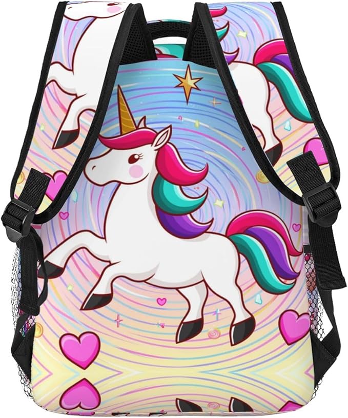 Polyester Daypack Bookbag for Gym Business Bicycle, Large Capacity Multipurpose Anti-Theft Carry On Bag, Psychedelic Trippy Unicorn Art Travel Hiking Daypack