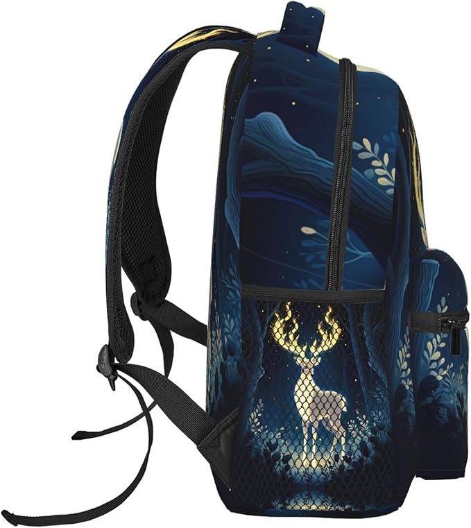 Daypack Anti-Theft Multipurpose Large Capacity Shoulder Bag, Mysterious Gold Elk Art Travel Hiking Camping Rucksack With Smooth Zippers