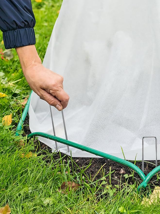 GROWNEER 8 Inch 50 Pack Landscape Staples Heavy Duty 11 Gauge Galvanized Steel Garden Stakes Securing Pegs for Securing Weed Fabric Landscape Fabric Netting Ground Sheets and Fleece