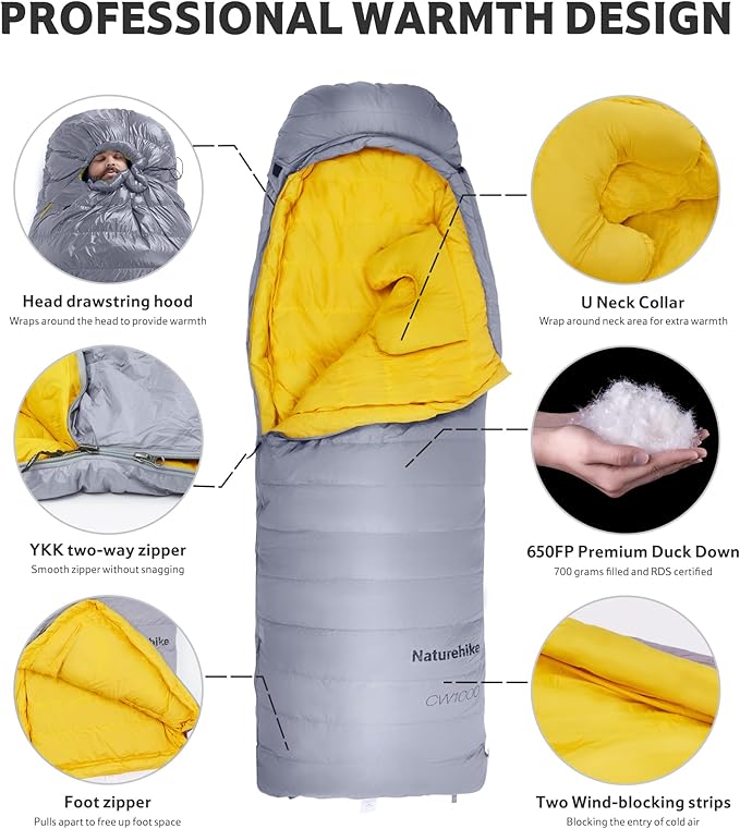 Naturehike 0 Degree Ultralight Down Sleeping Bag for Adults, 650FP Backpacking Cold Weather Sleeping Bag with RDS Down, 28.9℉ for Camping, Hiking, 2025 Model