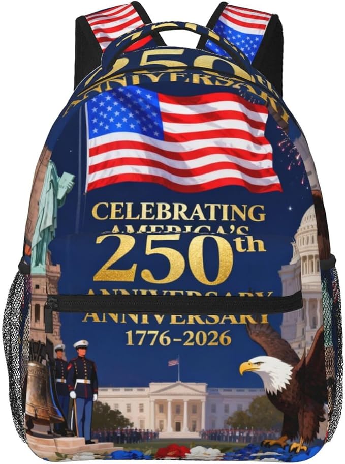 Lightweight Daypack Bookbag for Trekking Business Walking Cycling, Big Capacity Anti-Theft Multipurpose Carry On Bag, USA 250th Anniversary Patriotic Independence Celebration Art Business Computer Bag