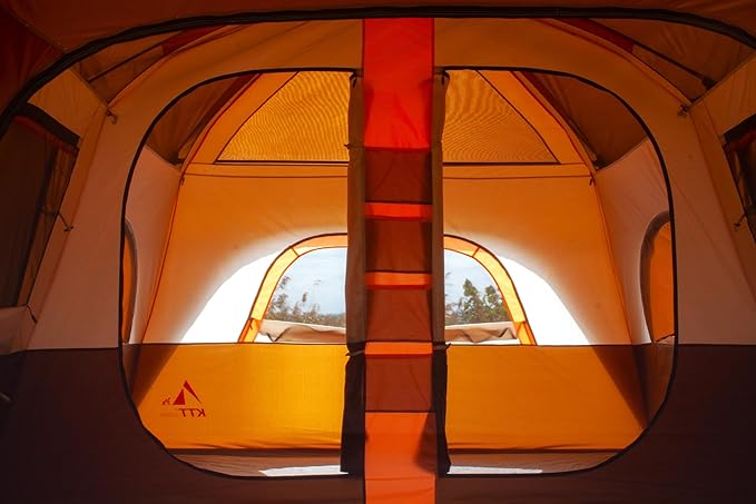 KTT Extra Large Tent 6-10-12-14 Person(Style-B),Family Cabin Tents,2 Rooms,3 Doors and 3 Windows with Mesh,Straight Wall,Waterproof,Double Layer,Big Tent for Outdoor,Picnic,Camping,Family Gathering