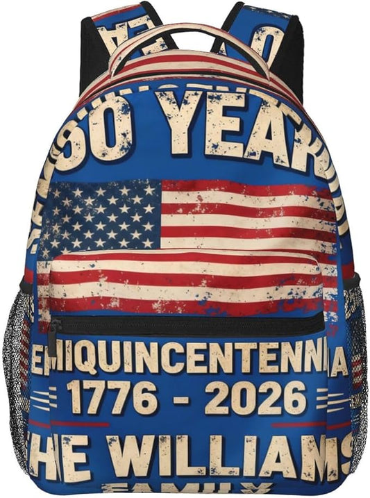 Lightweight Rucksack for Sports Travel Running, Big Capacity Multipurpose Anti-Theft Bookbag, 250 Anniversary USA Patriotic 1776-2026 Art Travel and Sport Backpack Rucksack