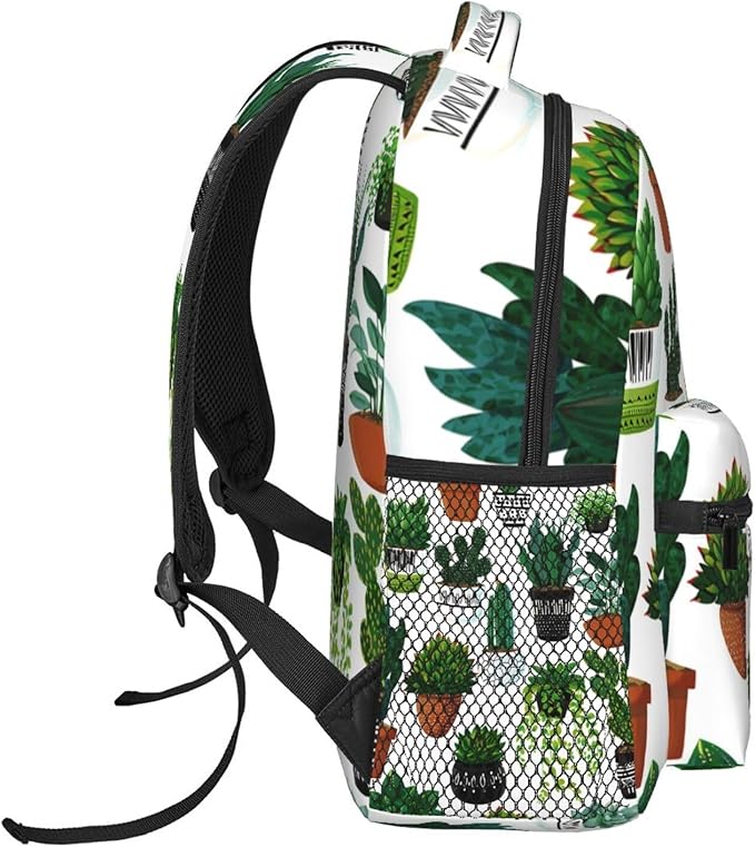 Daypack Backpack Anti-Theft Multipurpose Big Capacity Bookbag, Green Cactus Art Business Computer Bag With Side Pockets
