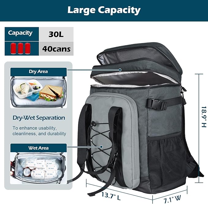 Large Backpack Cooler,40 Cans Leak Proof & Waterproof & Insulated Cooler Backpack, Soft Cooler Bag for Men & Women, Ice Chest for Camping,Beach,Picnic,Lunch,Travel,Fishing