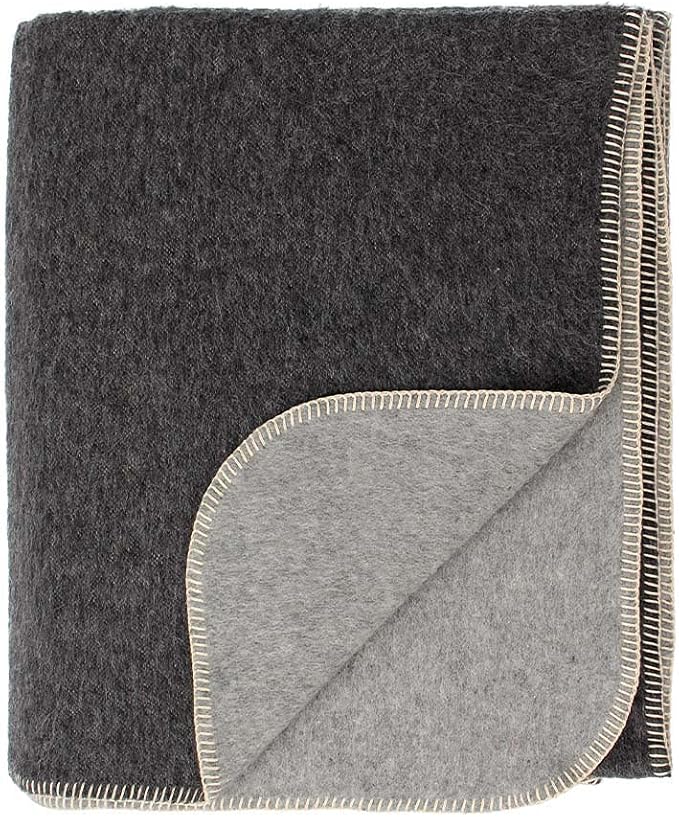 Thick Alpaca Wool Blanket – Heavyweight Alpaca Wool Blanket for Camping Outdoors or Using Indoors | Soft Peruvian Alpaca Wool Blankets (Dark Gray/Soft Gray, King)