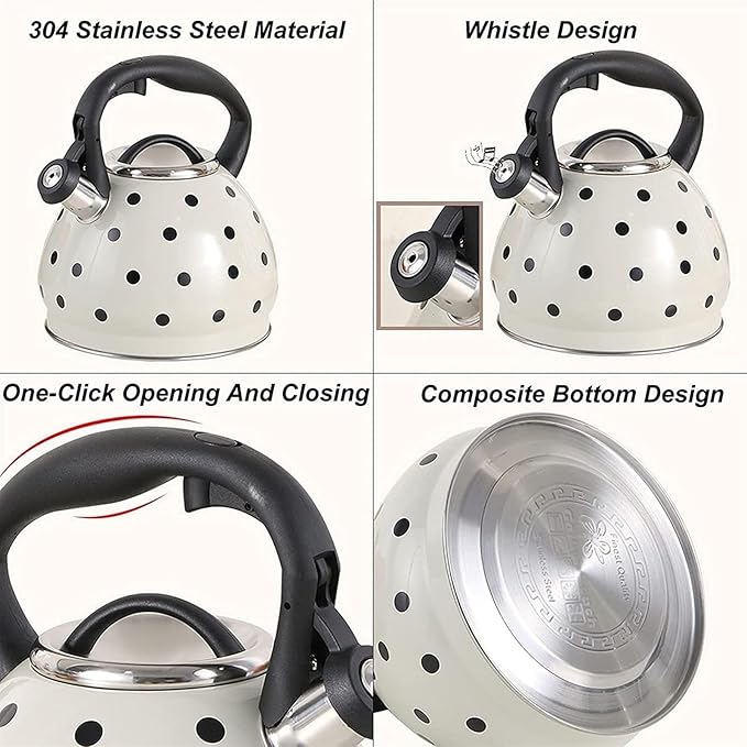 Camping Coffee Tea Pots Cute Polka Dot Tea Kettle, Whistling Tea Pots with Ergonomic Heat-Resistant Handle for Stove