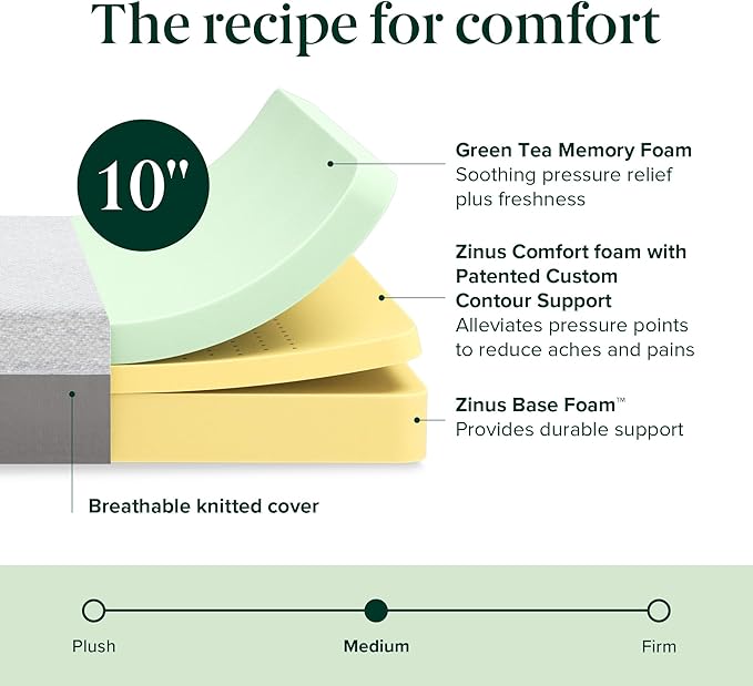 Zinus 10 Inch Ultima RV Memory Foam Mattress [New Version], Short Queen, Fiberglass Free, Medium Firm Feel, Breathable Memory Foam, Certified Safe Foams & Fabric, Mattress in A Box