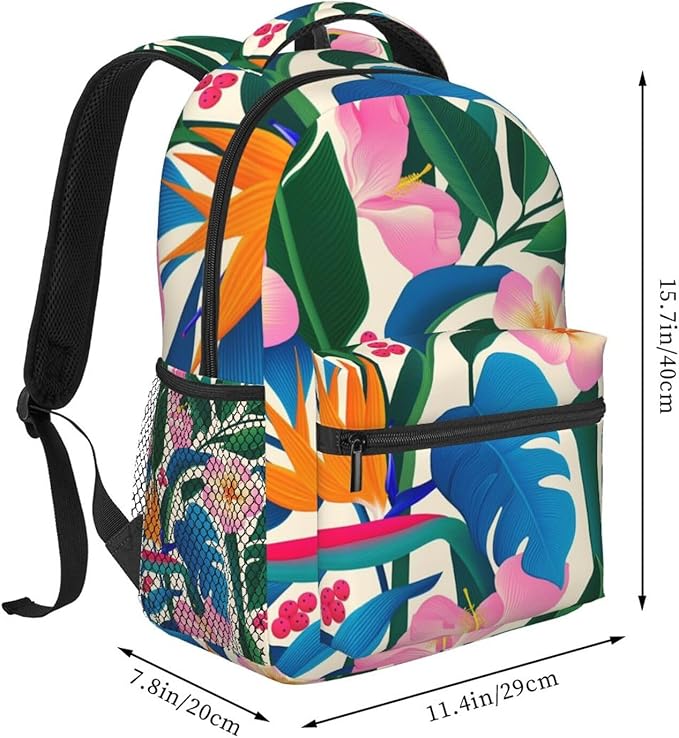 Men Women Lightweight Abstract Colorful Plants And Flowers Casual Daypack Large Capacity Bookbag With Adjustable Shoulder Straps for Gym Business Bicycle