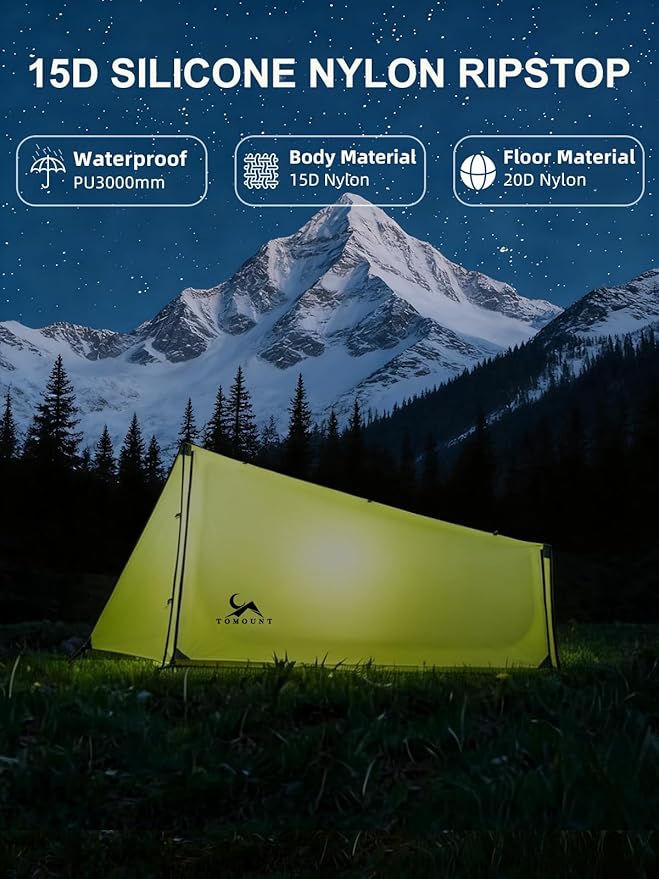 TOMOUNT Ultralight Bivy Tent 15D Nylon Trekking Pole Tent for one Person,Lightweight Backpacking Tent,Waterproof Windproof Tents for Climbing,Camping,Hiking,Trekking