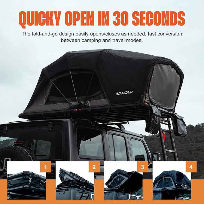 ILANDER Rooftop Tent Hardshell for SUV Van Jeep Truck, Aluminum Alloy Car Rooftop Tent, Waterproof and UV-Resistant Overland Roof Tents Camping for 2-3 Person