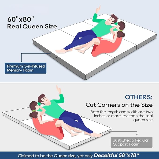 Folding Foam Mattress 4 Inches Foldable Floor Mattresses with Collapsible and Washable Cover, Portbale Travel Mat Tri-fold Guest Mattress Camping Sofa Bed