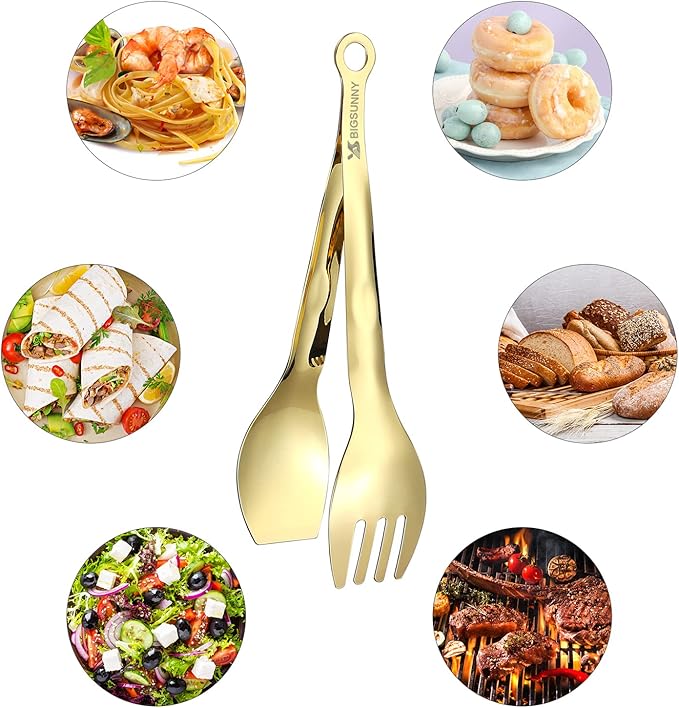 MSY BIGSUNNY Kitchen Tongs Cooking Tong - Stainless Steel Food Serving Tongs Set of 2(Gold, 9 inch)