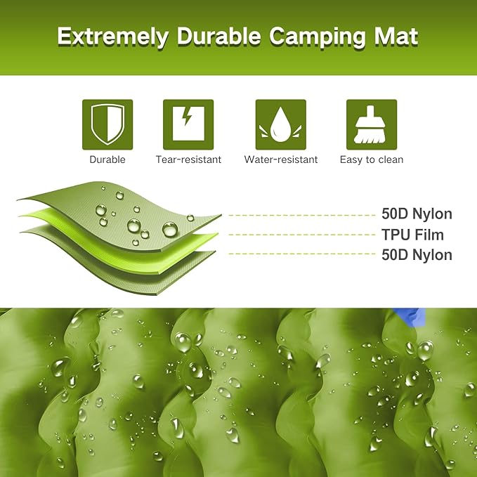 Camping Sleeping Pad, Extra Thick 5 Inch Camping Mat with Pillow Built-in Foot Pump Inflatable Sleeping Pads Compact for Camping Backpacking Hiking Traveling Tent