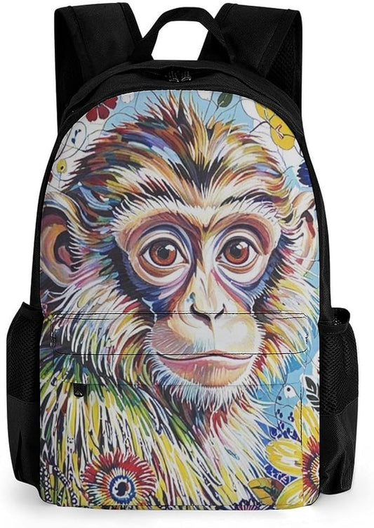 Supdreamc Men Women Lightweight Colorful Animal Monkey Flower Daypack Bookbag Big Capacity Carry On Bag With Side Pockets for Camping Travel Bicycle