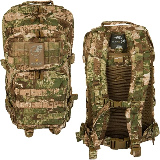 Mil-Tec Unisex Assault Pack - Rugged Durable Lightweight Ergonomic Versatile Tactical Outdoor Camping Hiking Backpack with Adjustable Padded Shoulder Straps & MOLLE Loops, Phantomleaf WASP I Z2, 36L