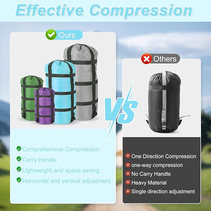 Compression Sacks Ultralight Sleeping Bag Stuff Sack Nylon Compression Stuff Sacks Water Resistant Compression Bag for Backpacking Camping Space Saving Hiking Gear Outdoor