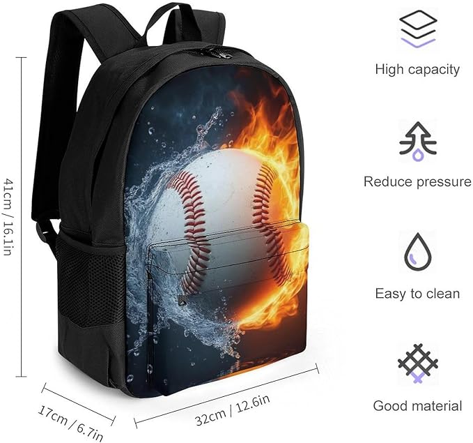Polyester Daypack for Camping Travel Walking Cycling, Big Capacity Anti-Theft Multipurpose Bookbag, Water Fire Baseball Sport Camping Outdoor Backpack