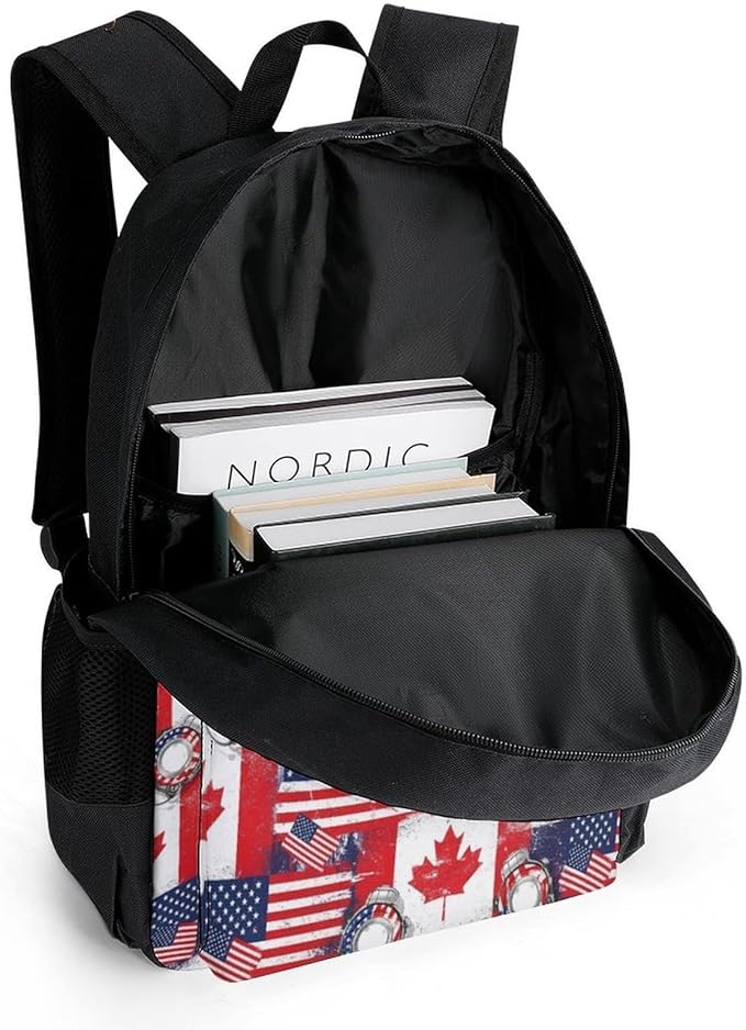 Polyester Daypack for Hiking Work Running, Big Capacity Anti-Theft Multipurpose Shoulder Bag, Canadian And American Grunge Flag Travel and Sport Backpack Rucksack