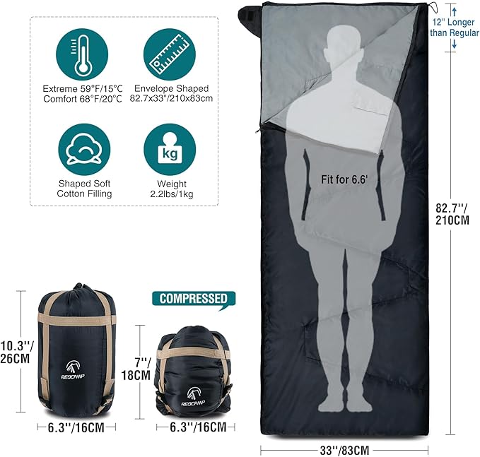 REDCAMP Ultra Lightweight Sleeping Bag for Backpacking, Hiking, Comfort for Adults Warm Weather, with Compression Sack