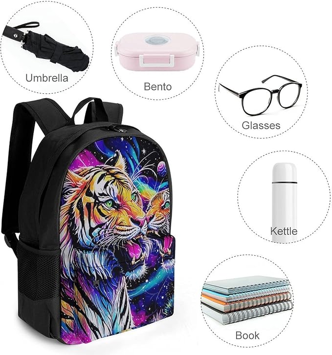 Supdreamc Rucksack Multipurpose Anti-Theft Big Capacity Shoulder Bag, Cool Tiger Universe Surreal Style Art Travel Hiking Camping Rucksack With Side Pockets