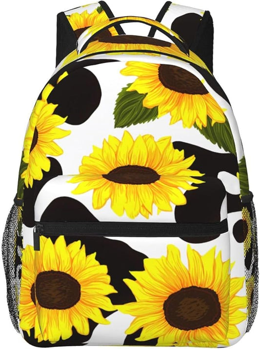 Lightweight Daypack Backpack for Trekking Work Running, Big Capacity Multipurpose Anti-Theft Bookbag, 80S Vintage Sunflower Cow Print Business Computer Bag