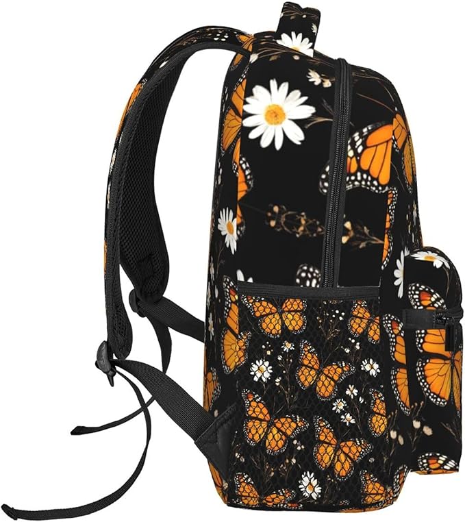 Men Women Lightweight Colorful Butterflies Flowers Daypack Bookbag Big Capacity Carry On Bag With Side Pockets for Camping Travel Bicycle