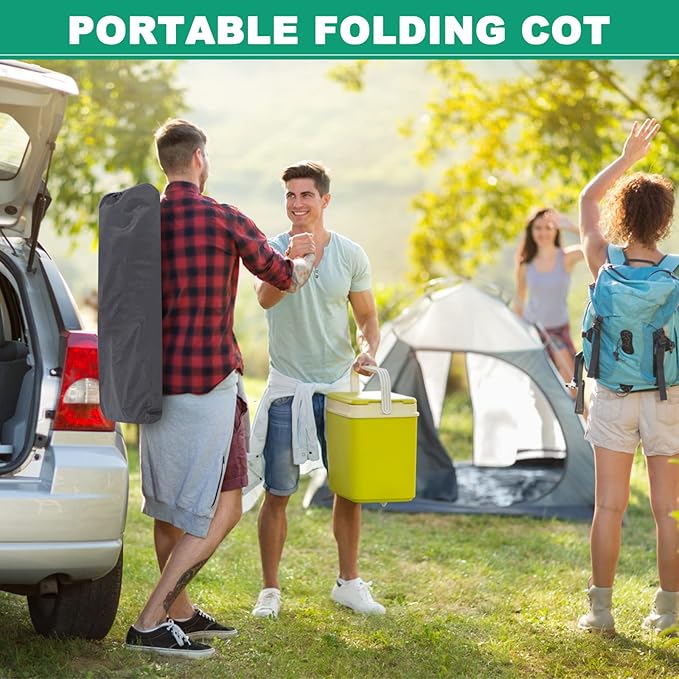 LILYPELLE Folding Camping Cot, Extra Wide Heavy Duty Sleeping Cots with Carry Bag, Double Layer Oxford Portable Travel Camp Cots for Home, Office Nap and Outdoor Beach