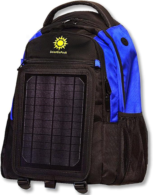 Solar Powered Backpack, Charges Mobile Devices, Take Your Power with You, 12k mAh L-ion Battery, Black & Blue - Stay Charged My Friends ..