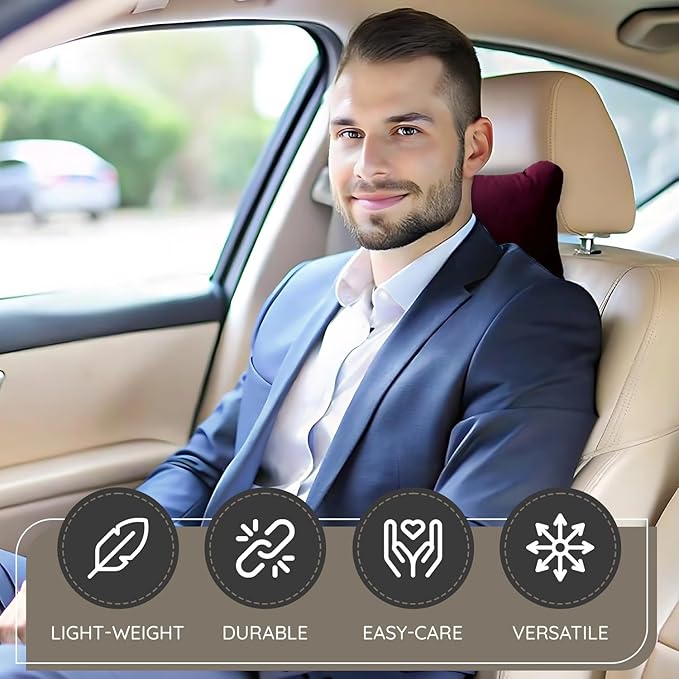 Wear Sierra Car Neck Pillow for Driving Comfort - Soft Microfiber Headrest Cushion with Elastic Strap for Pain Relief and Neck Support - Universal Travel Pillow for Car Seat or SUV